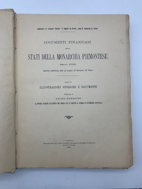 La finanza sabauda all'aprirsi del secolo XVIII e durante la guerra di successione spagnuola